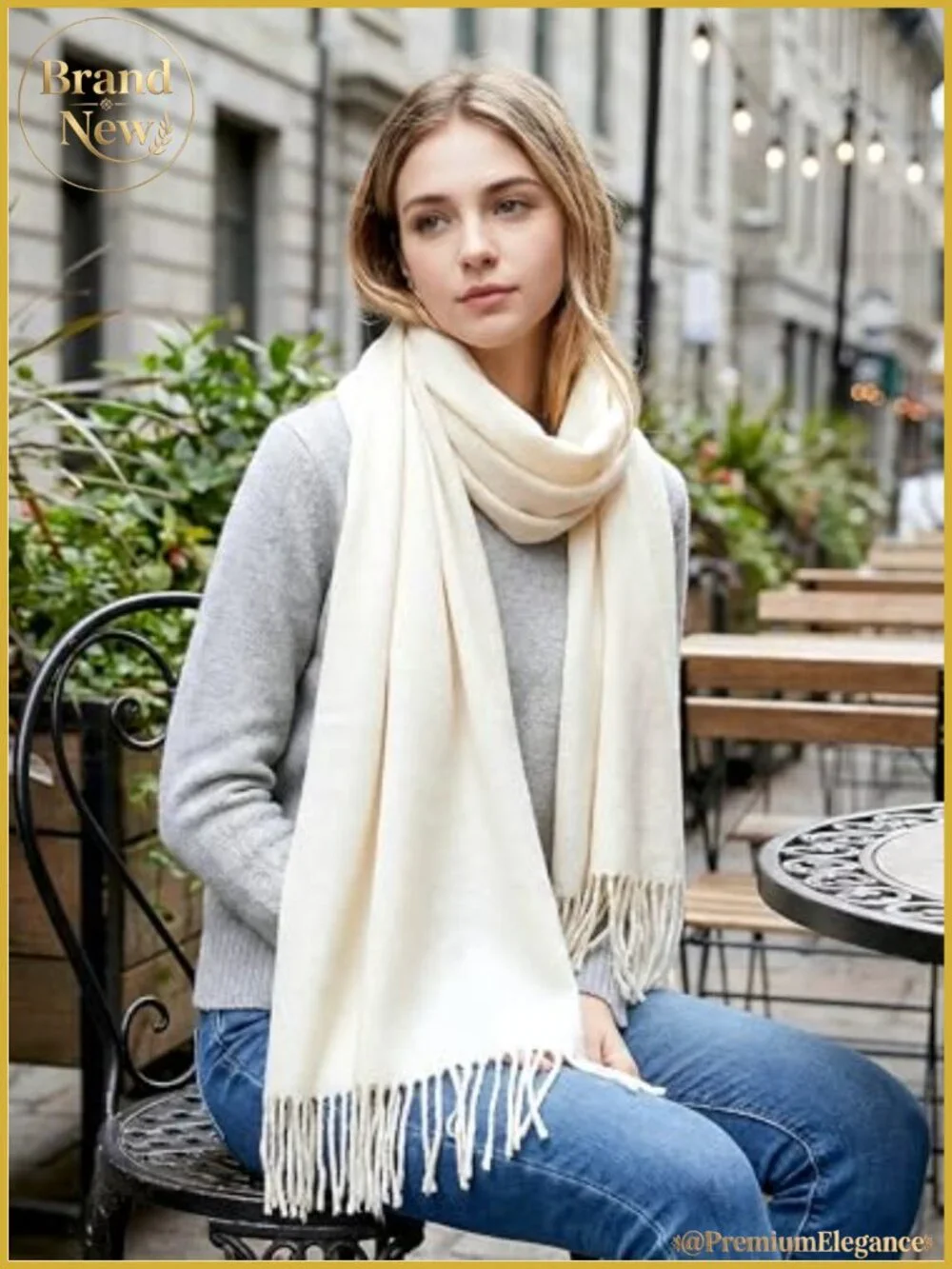 Oversized Cashmere-Feel Winter Scarf Fringe Viscose Acrylic Shawl Wrap
